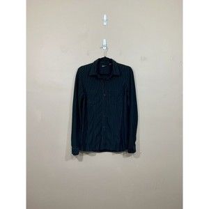 VTG Womens Pinstripe Button Down Shirt S Black 90s Y2K Indie Sleaze Goth Grunge